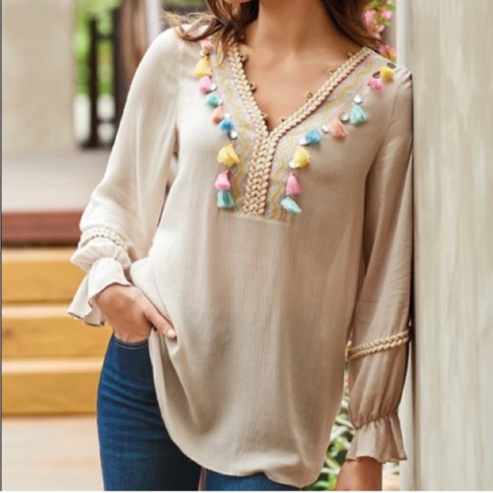 NWT Soft Surroundings Clementine Tassel Tunic Top S